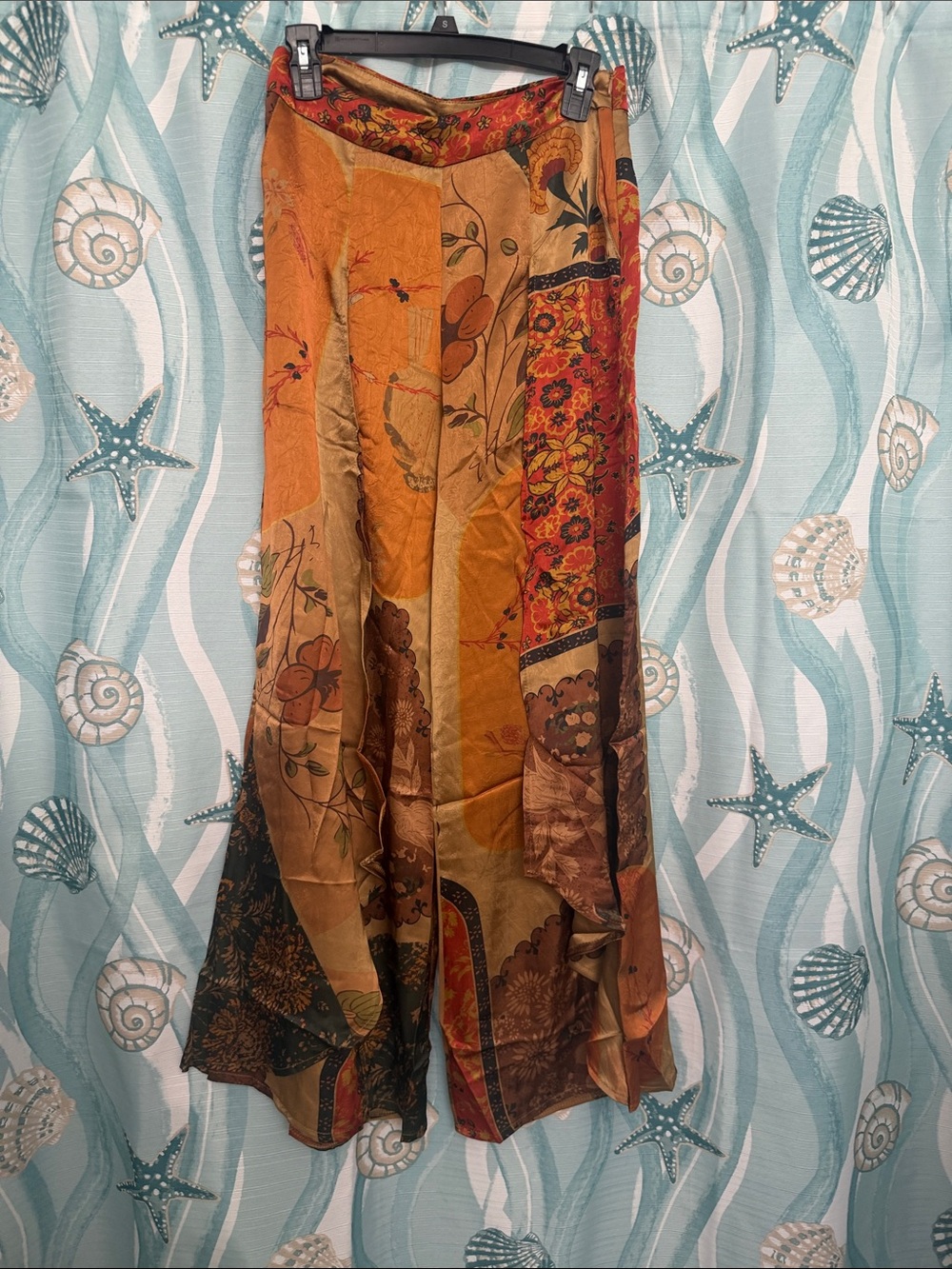 Boho Wide-Leg Patchwork Palazzo Pants - Orange Floral